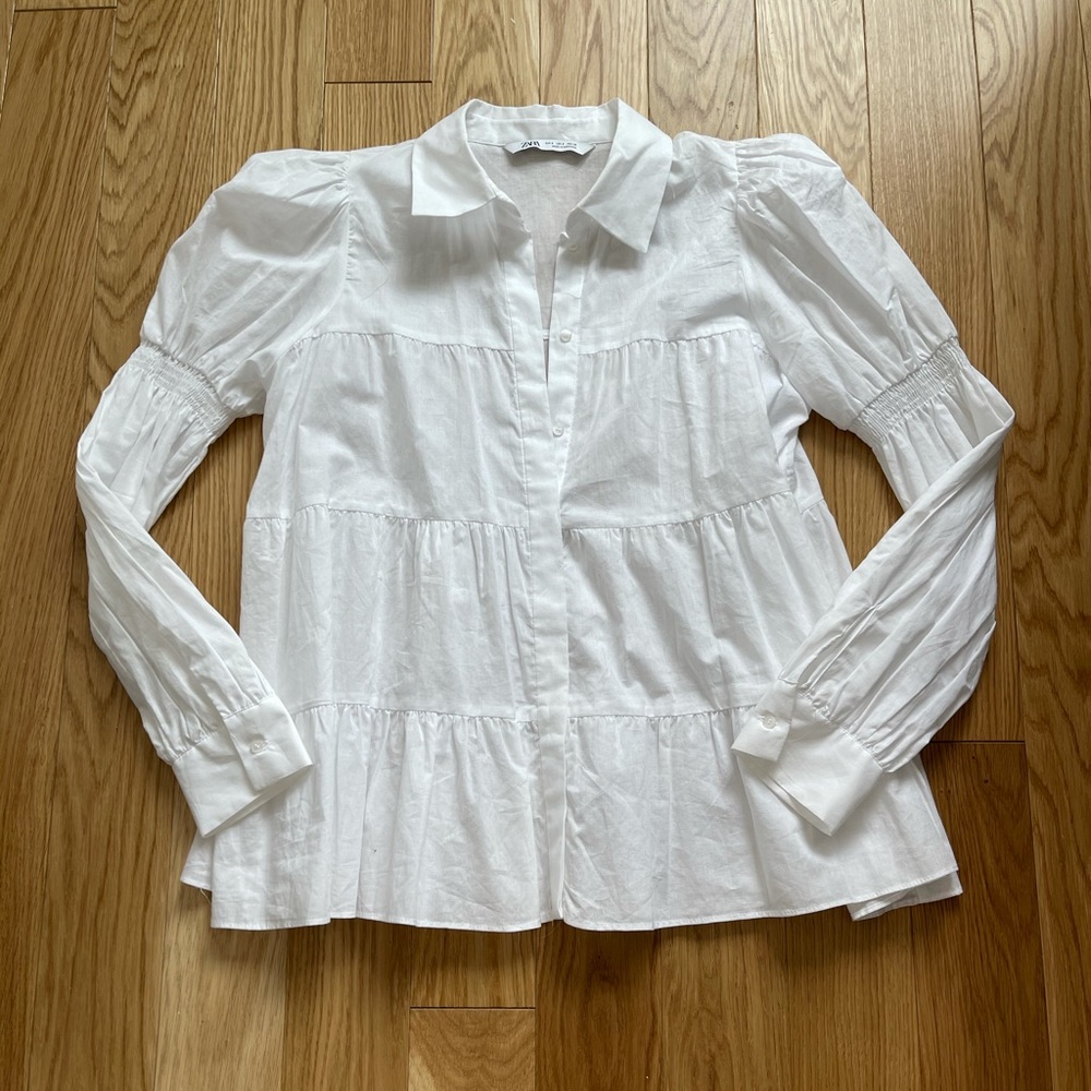 Zara White Baby Doll Button Down
